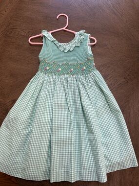 Luli & Me Mint Green Gingham Smocked Dress